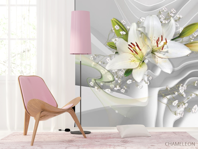 Фотошпалери білі лілії на тлі білих хвиль - 4