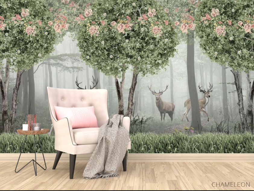Фотообои Олени в зелёном лесу - 4