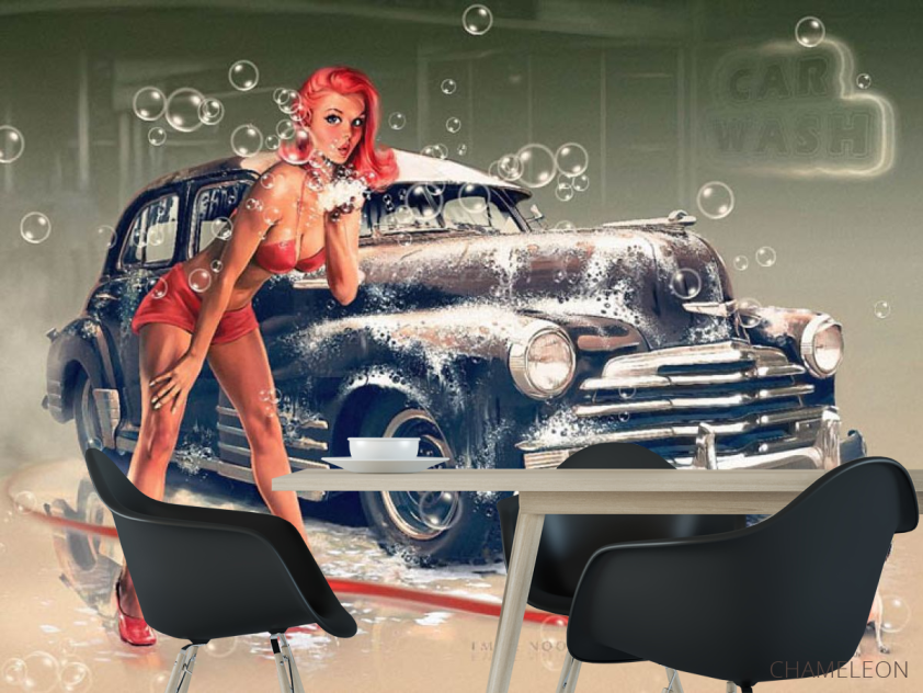 Фотошпалери дівчина і ретро машина - 1