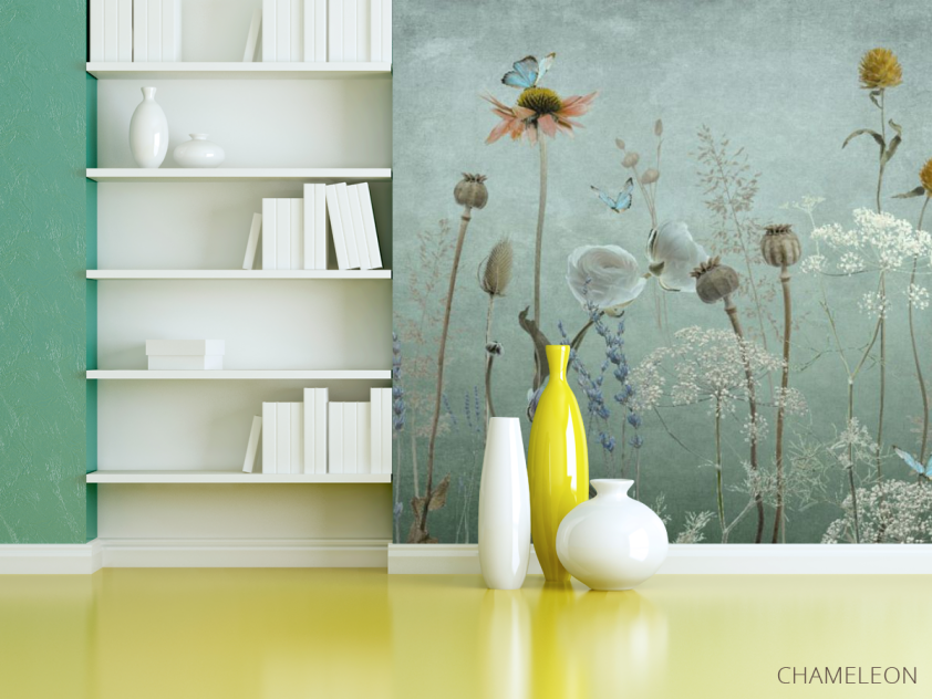 Фотошпалери польові дизайнерські квіти зелені - 3