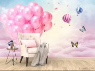 Фотообои Розовые воздушные шарики в небе - 4