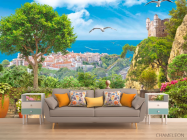 Фотообои Город, чайки, деревья - 1