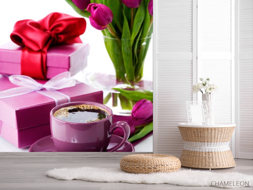 Фотошпалери Тюльпани, подарунки, кава - 2