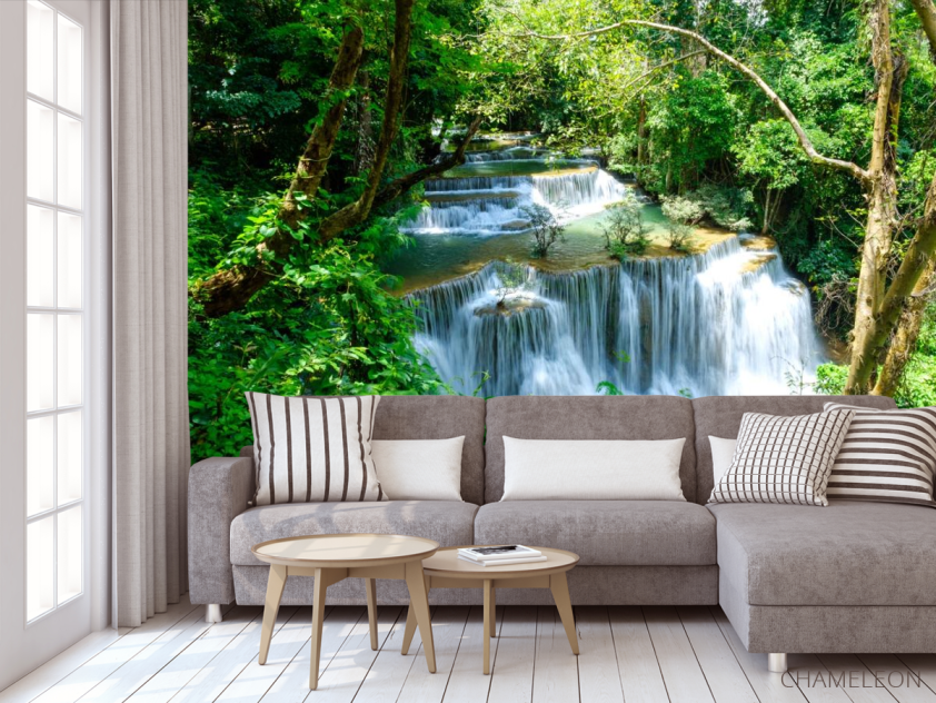 Фотообои водопад среди зеленых растений - 3