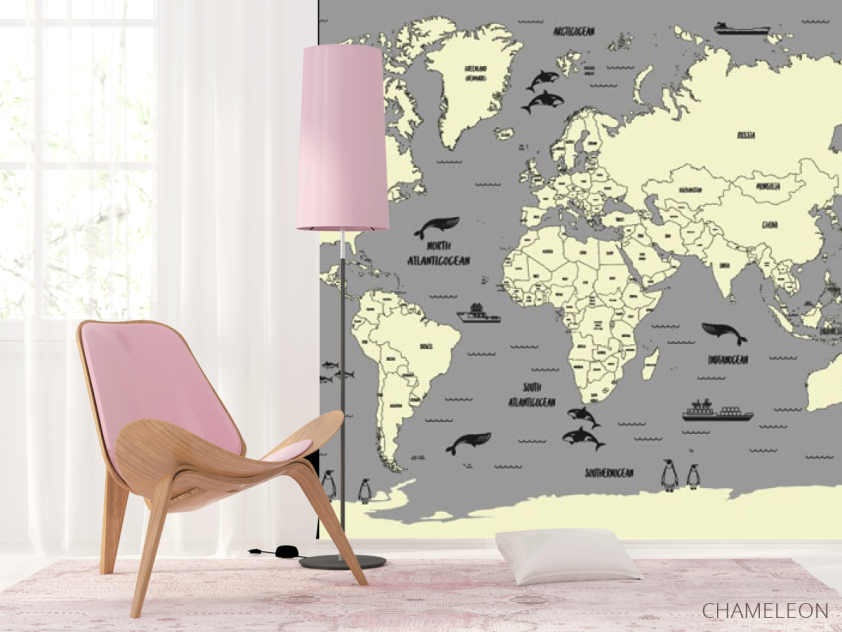 Фотошпалери Карта в сірому кольорі в дитячу - 4