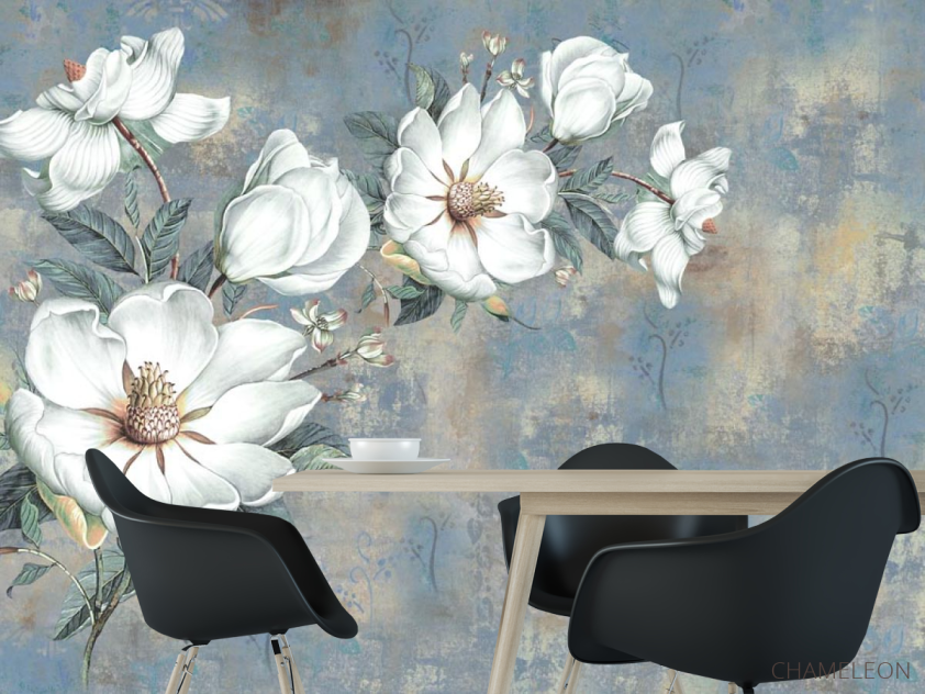 Фотошпалери Білі квіти на блакитному тлі - 1