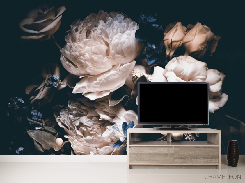 Фотообои Винтажные цветы на черном фоне - 2