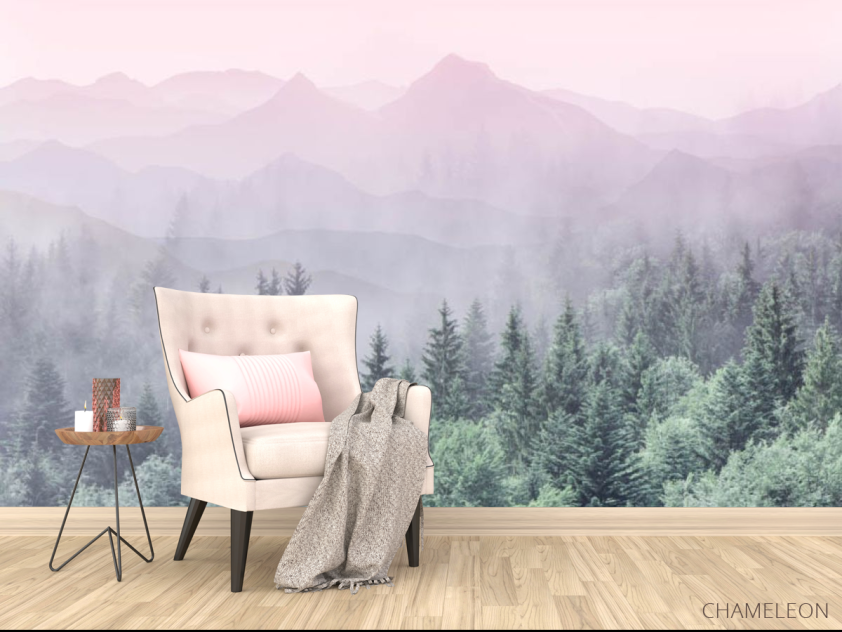 Фотообои Лес с розовыми горами - 4