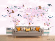 Фотообои Карта детская с облачками на украинском языке в розовом цвете. - 1