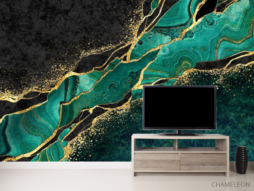 Фотообои зелёный мрамор с золотом - 2