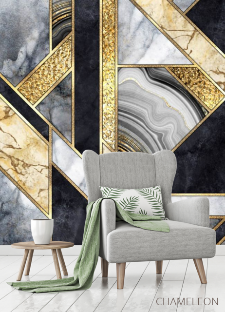 Фотообои Серый мрамор с золотом - 3