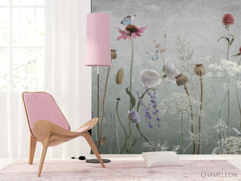 Фотошпалери польові дизайнерські квіти сірі - 4