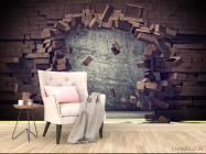 Фотообои Разбитая коричневая кирпичная стена - 4
