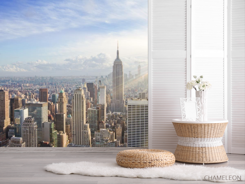 Фотошпалери сонце над шпилями багатоповерхівок - 2