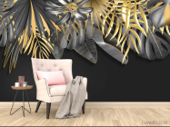 Фотообои Золотые листья на черном - 4