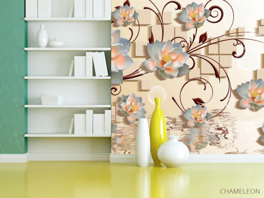 Фотошпалери Квіти 3d і квадрати - 3