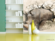 Фотошпалери носоріг виходить зі стіни - 3