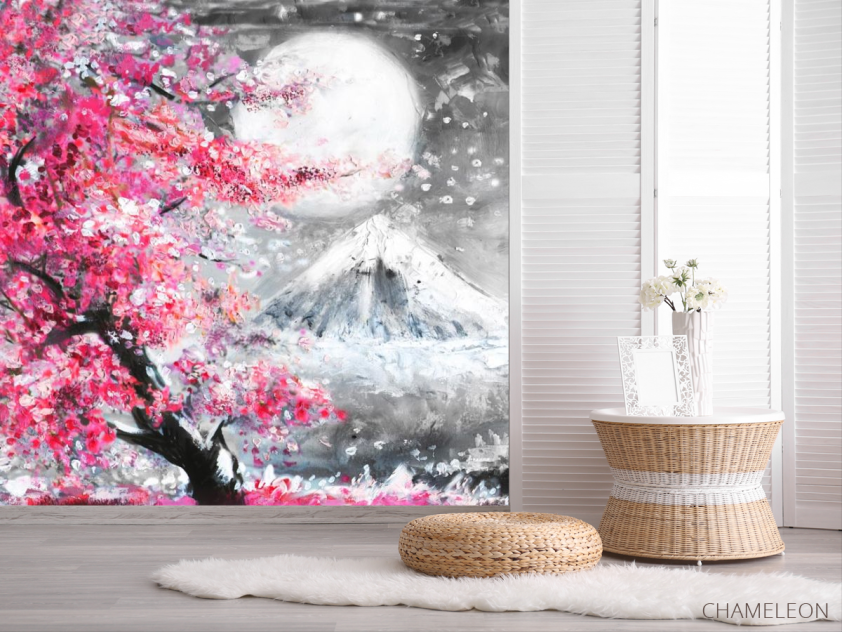 Фотошпалери картина біла луна над рожевим деревом - 2