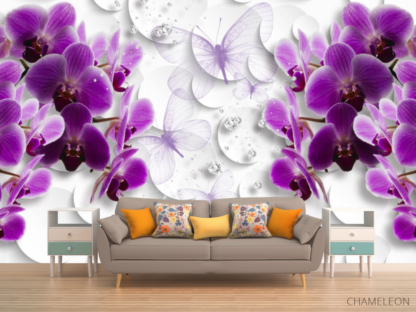 Фотообои Фиолетовые 3д орхидеи - 1