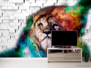 Фотообои 3д лев на фоне кирпичной стены - 2