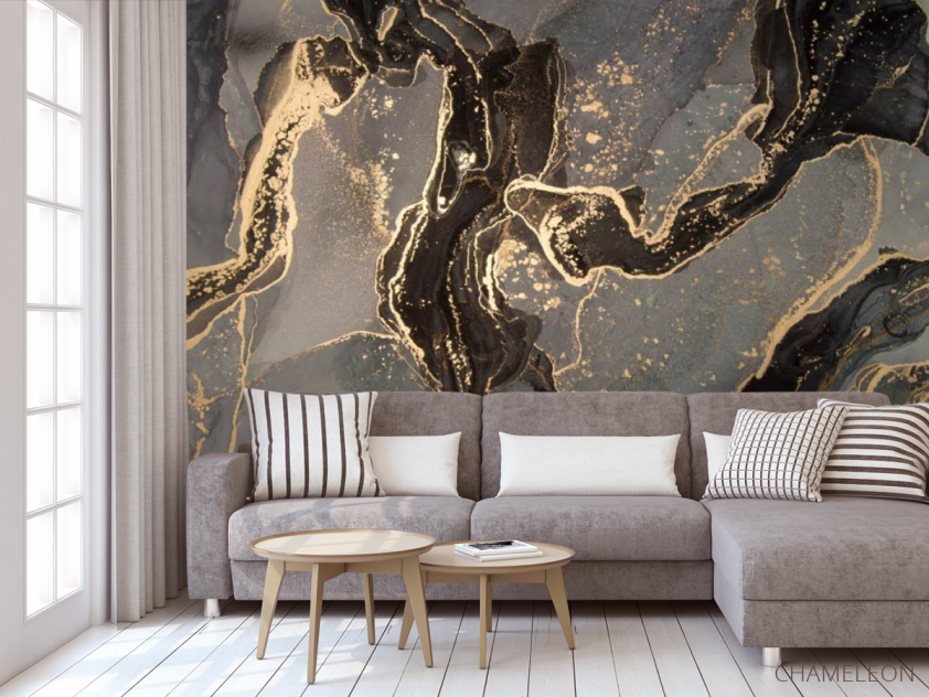 Фотообои Тёмный fluid art с золотом - 3