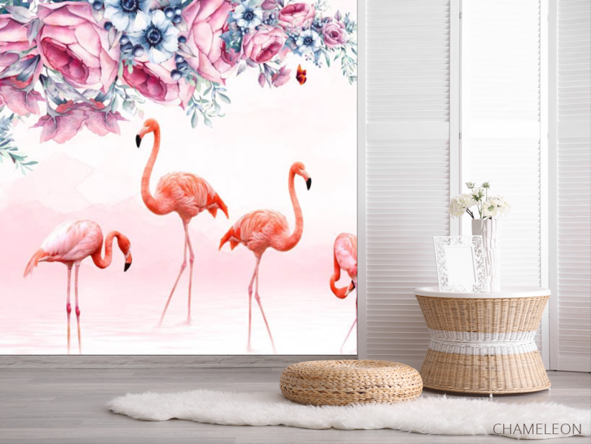 Фотошпалери фламінго квіти - 2