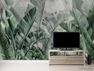 Фотообои Зеленые тропические листья на фоне бетона. - 2