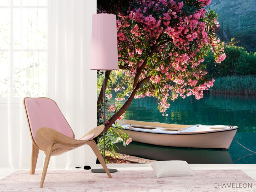 Фотошпалери Човен, берег, квіти - 4