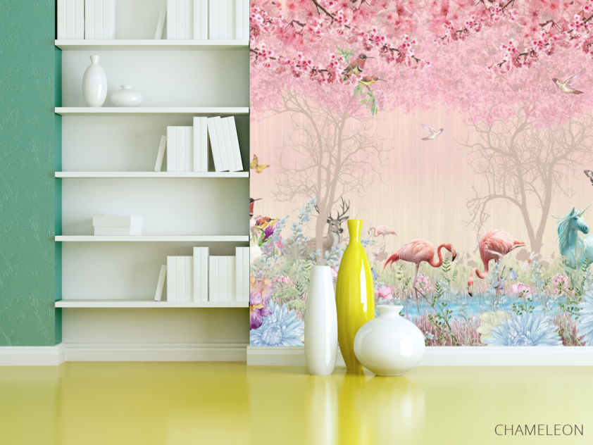 Фотошпалери Рожеві фламінго в райському саду - 3