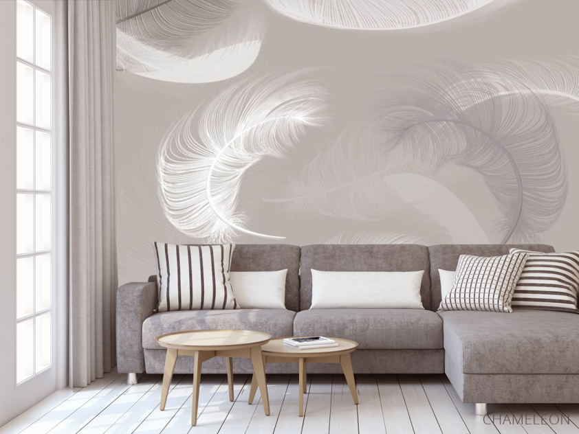 Фотообои Перья на бежевом фоне - 3