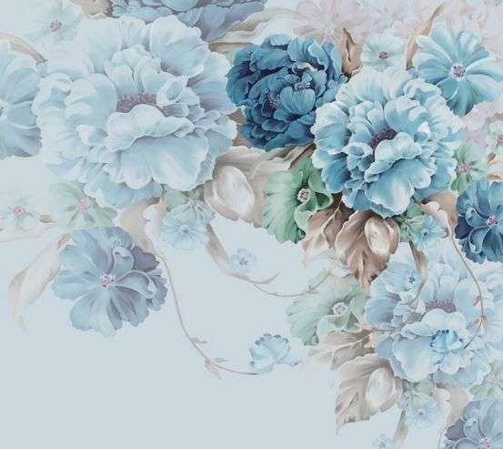 Фотообои Синие 3д цветы 22345