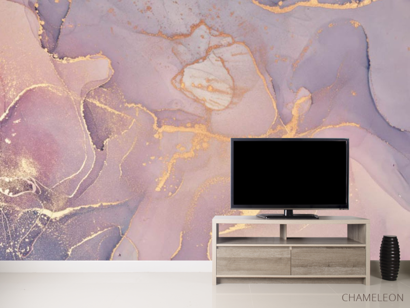 Фотообои Розовый fluid art с золотом - 2