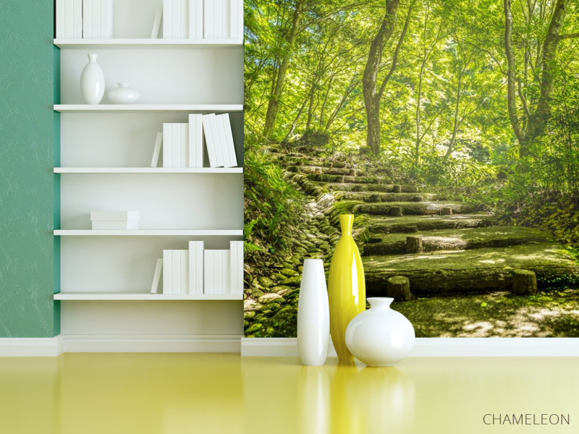 Фотошпалери дерев'яні сходи у лісі - 3