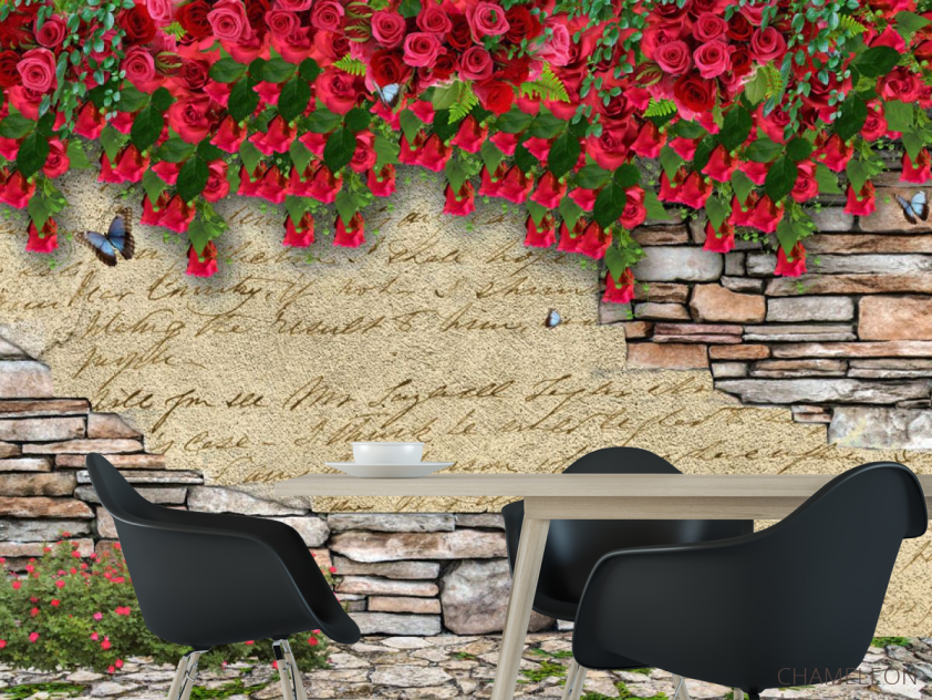 Фотошпалери Стіна з квітами 3д - 1