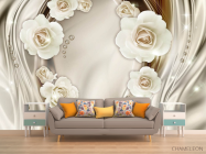 Фотообои Белые 3д цветы с камнями - 1