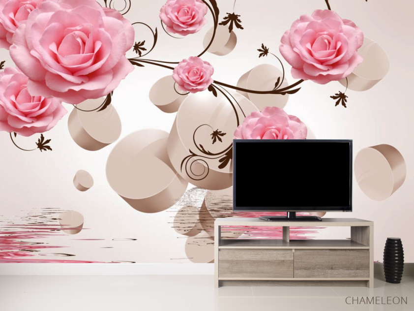 ФотообоиРозовые розы и 3д сферы - 2