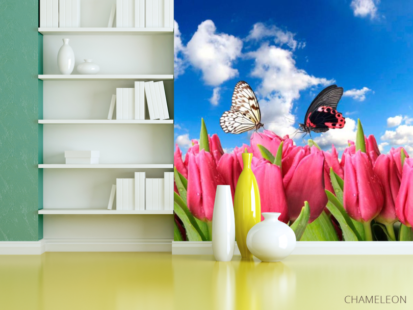 Фотошпалери Метелики і рожеві тюльпани - 3