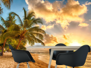 Фотошпалери пальми над морем і жовті хмари - 1