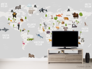 Фотообои Серая карта с животными на английском - 2