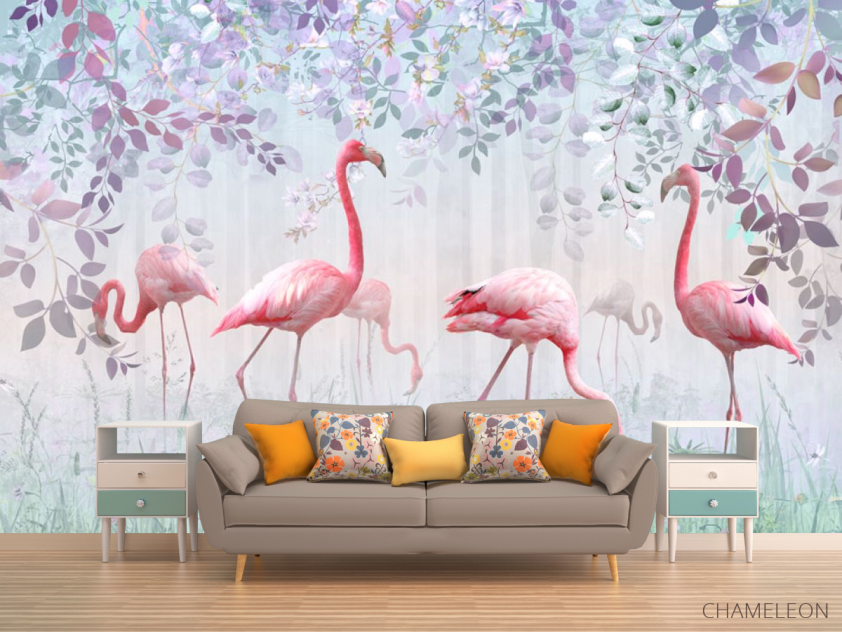 Фотообои Фламинго и зелень - 1