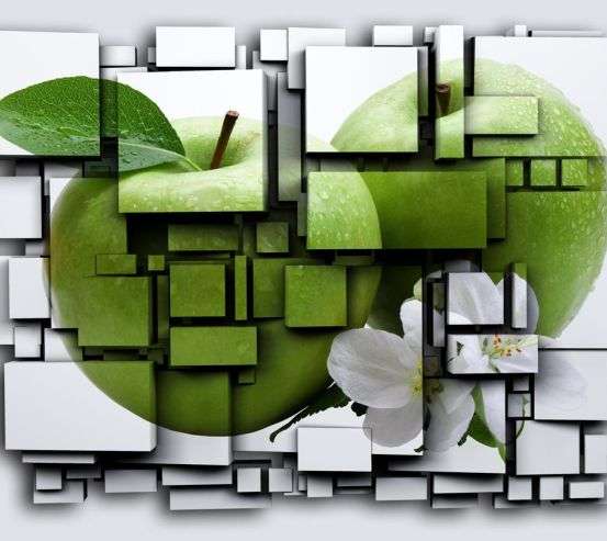Фотообои яблоко на кубах 3Д Фотообои яблоко на кубах 3Д 21530