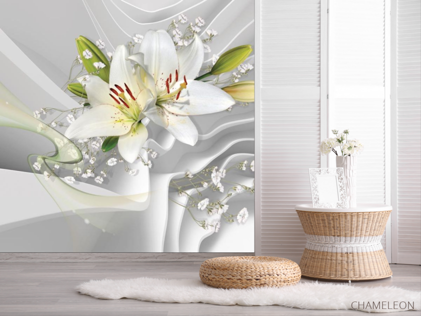 Фотошпалери білі лілії на тлі білих хвиль - 2