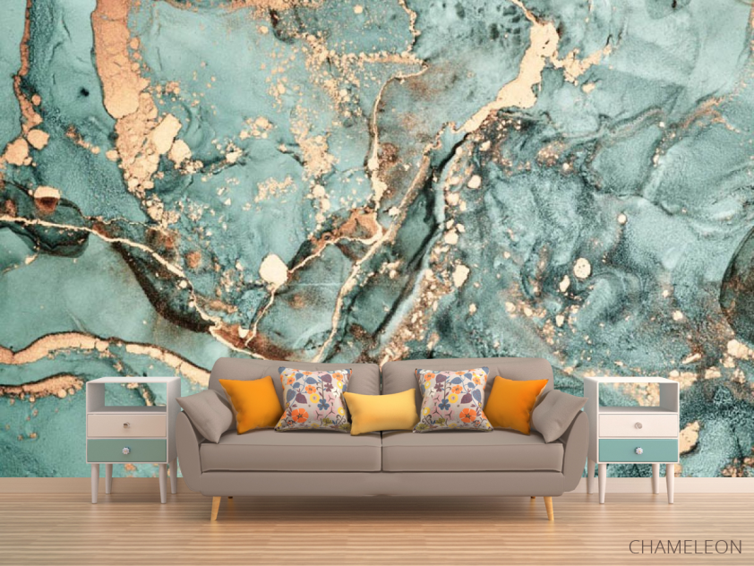 Фотообои Бирюзовый флюид с золотом - 1