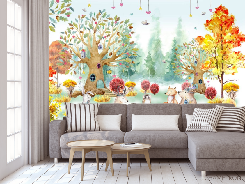 Фотообои Акварельный лес для детской - 3