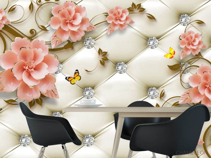 Фотошпалери Керамічні квіти на тлі оббивки - 1