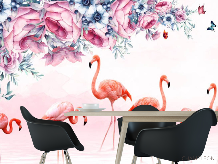 Фотошпалери фламінго квіти - 1