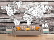 Фотообои 3d карта на фоне дерева - 1