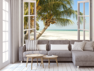 Фотообои Пальма и море в окне - 3