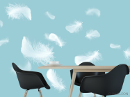 Фотошпалери білі пір'я на блакитному - 1