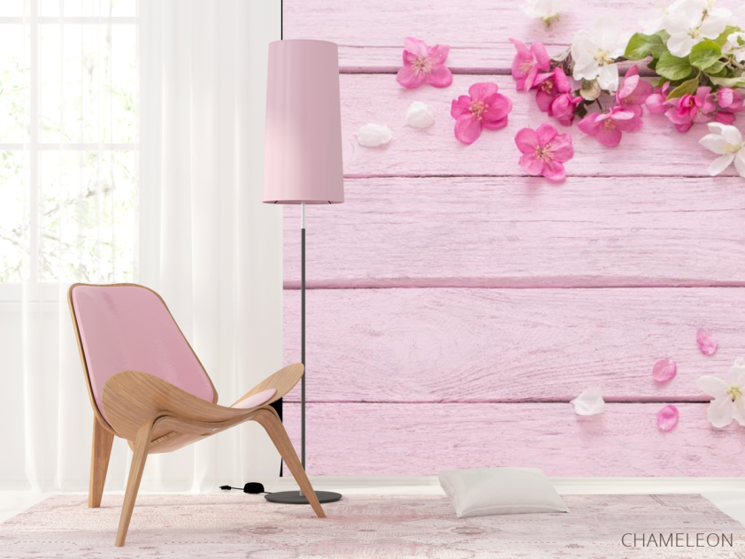 Фотошпалери білі і рожеві пелюстки на рожевому дерев'яному тлі - 4